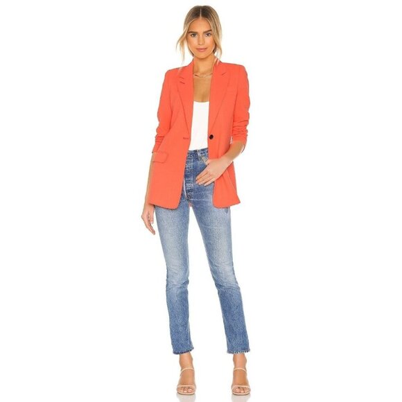 Smythe Tailored Blazer Size 4 Womens Neon Tangerine Jacket $795 - Picture 3 of 16